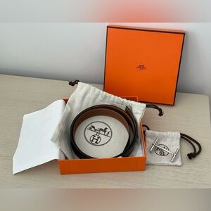 HERMES H d'Ancre Belt Buckle & Reversible leather strap 90 K AU 100 MM Noir/gold